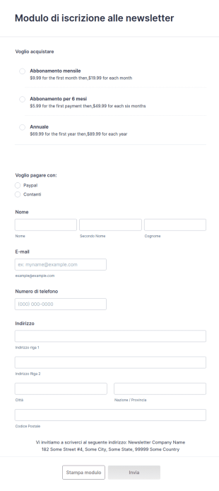 Modulo Di Iscrizione Alle Newsletter