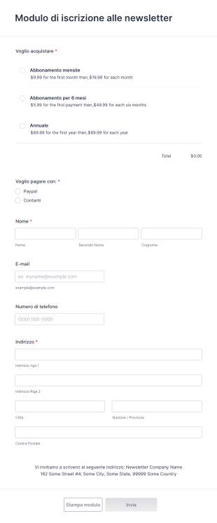 Modulo Di Iscrizione Alle Newsletter