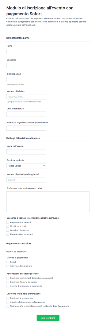 Modulo Di Iscrizione All’Evento