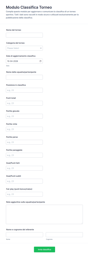 Modulo Di Iscrizione Classifica Torneo