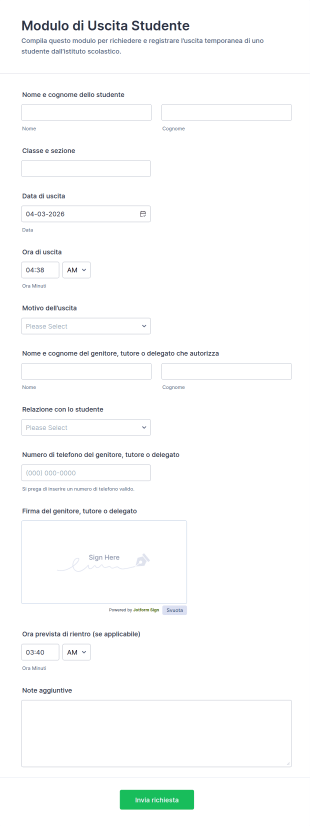Modulo Di Iscrizione E Uscita Studentesca