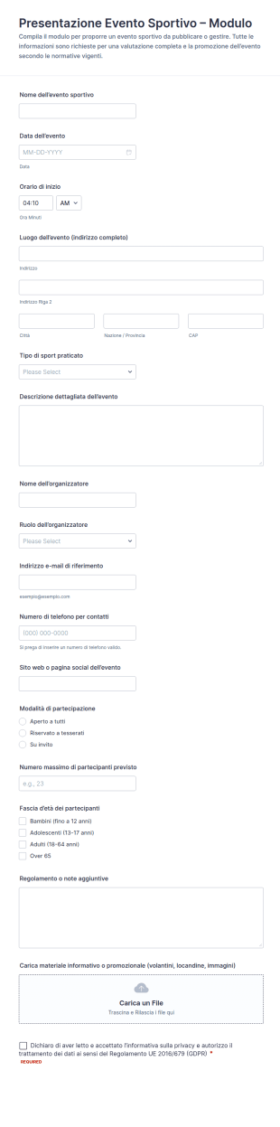 Modulo Di Iscrizione Eventi Sportivi