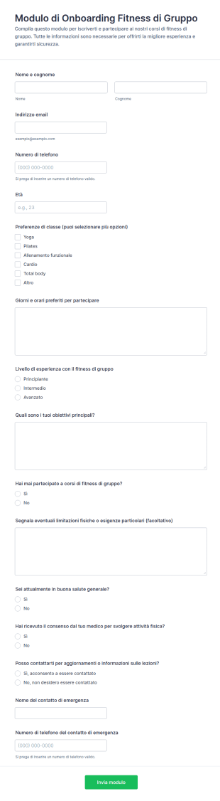 Modulo Di Iscrizione Fitness Di Gruppo