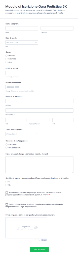 Modulo Di Iscrizione Gara Podistica 5K
