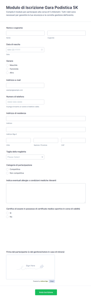 Modulo Di Iscrizione Gara Podistica 5K