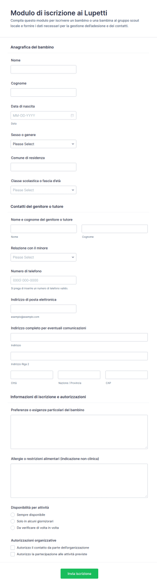 Modulo Di Iscrizione Per Esploratori Scout