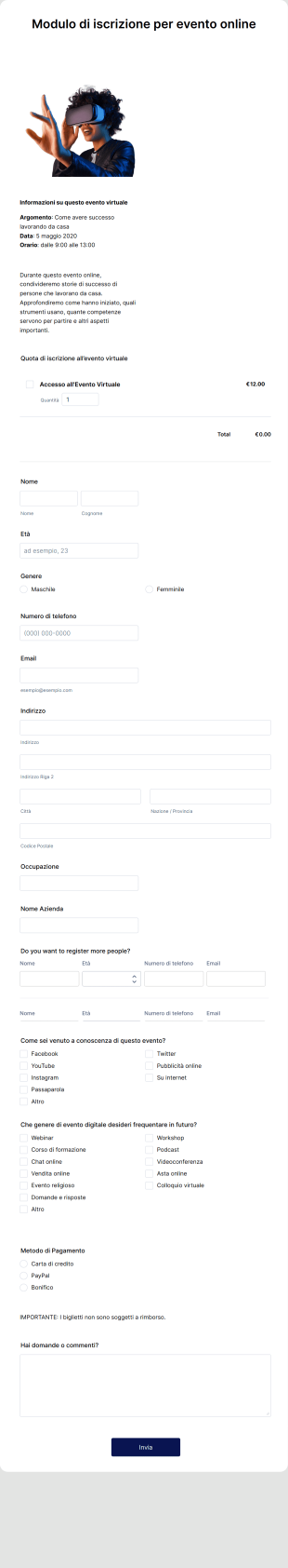 Modulo Di Iscrizione Per Evento Online Form Template