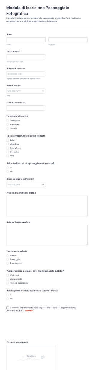 Modulo Di Iscrizione Per Passeggiata Fotografica