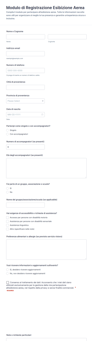 Modulo Di Iscrizione Per Spettacolo Aereo