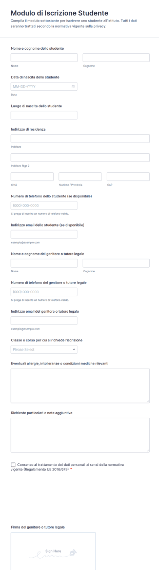 Modulo Di Iscrizione Studente