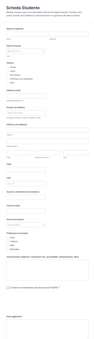 Modulo Di Iscrizione Studentesca