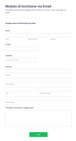 Modulo Di Iscrizione Via Email Form Template