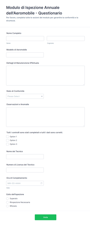 Modulo Di Ispezione Annuale Dell'Aeromobile Questionario