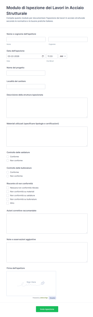 Modulo Di Ispezione Dei Lavori In Acciaio Strutturale