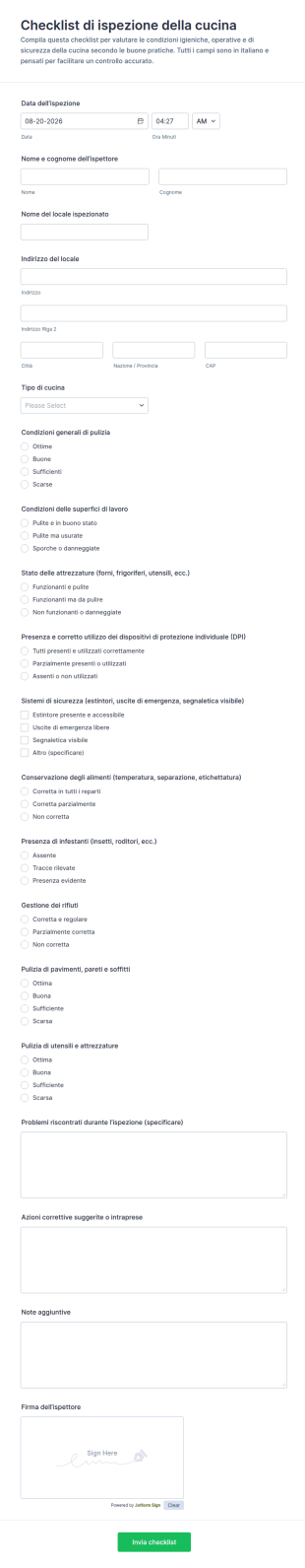 Modulo Di Ispezione Della Cucina