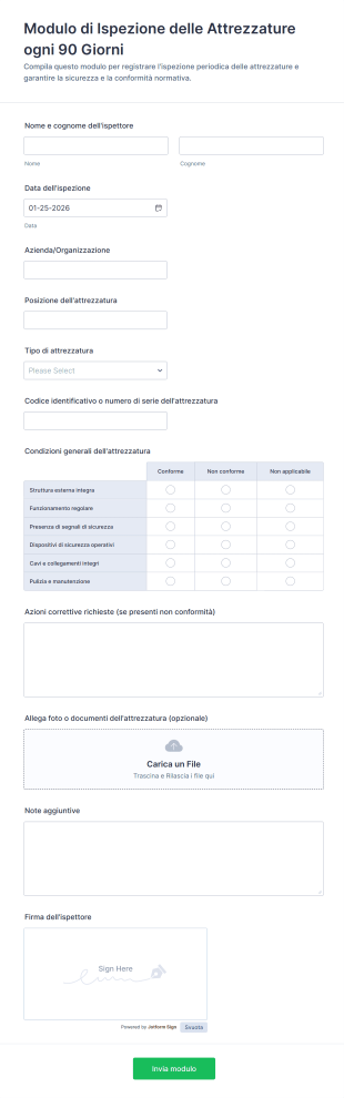 Modulo Di Ispezione Delle Attrezzature Ogni 90 Giorni