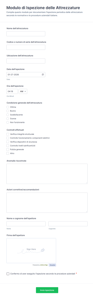 Modulo Di Ispezione Delle Attrezzature | Jotform