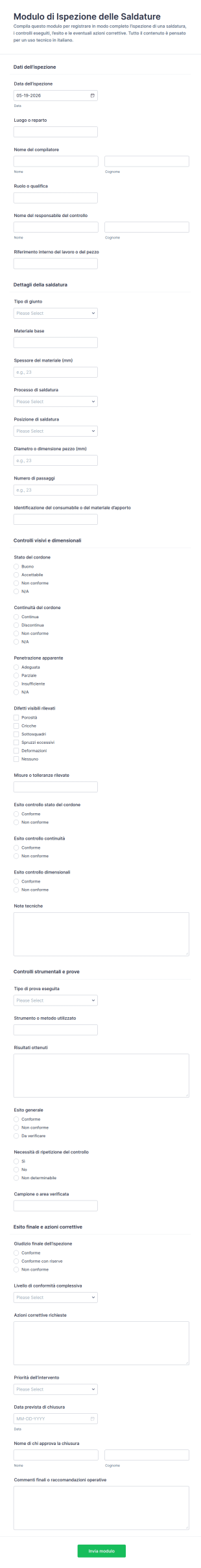 Modulo Di Ispezione Delle Saldature Form