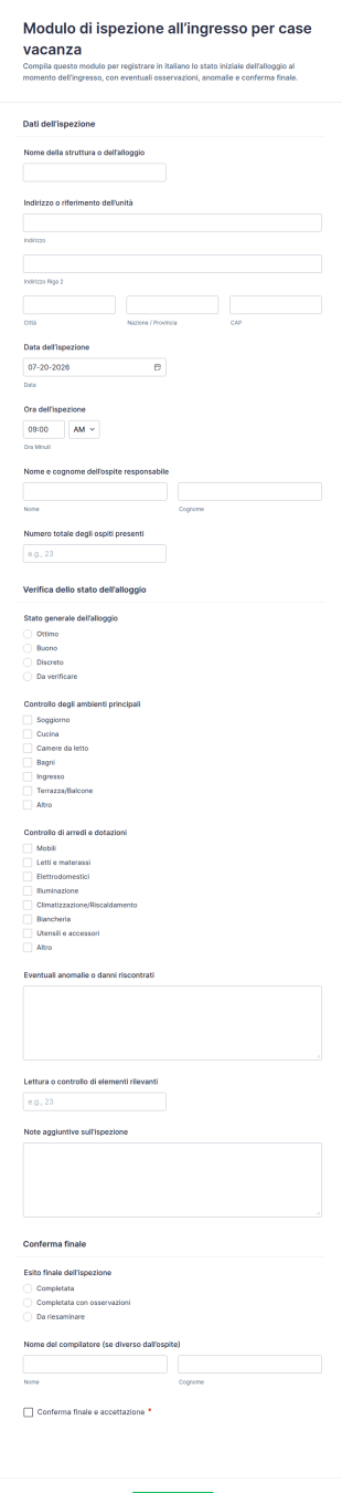 Modulo Di Ispezione Di Ingresso Per Case Vacanze