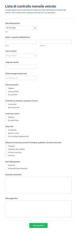 Modulo Di Ispezione Mensile Del Veicolo
