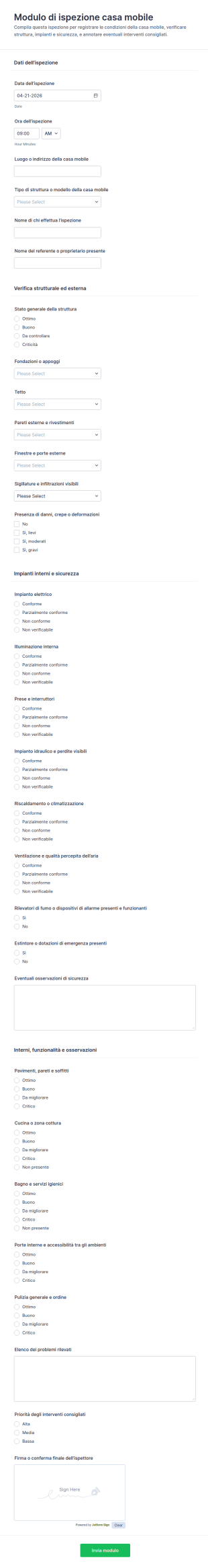 Modulo Di Ispezione Per Casa Mobile
