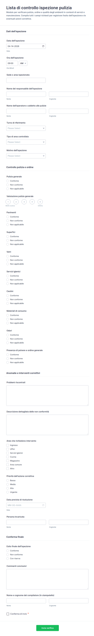 Modulo Di Ispezione Per Pulizie