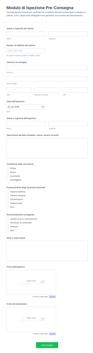Modulo Di Ispezione Pre Consegna