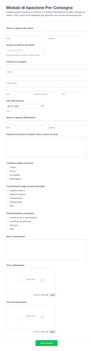 Modulo Di Ispezione Pre Consegna
