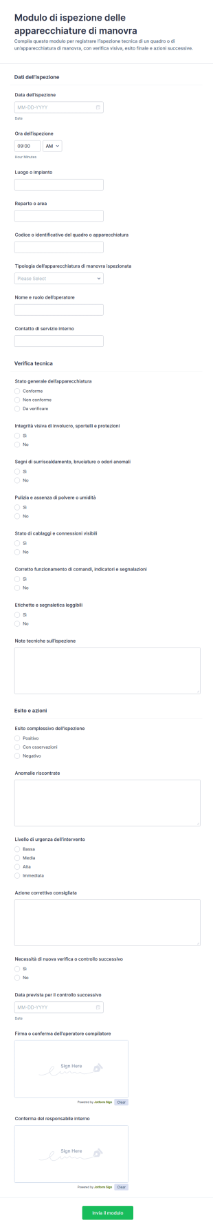 Modulo Di Ispezione Quadri Elettrici