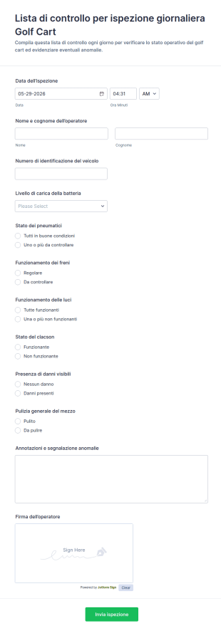 Modulo Di Ispezione Quotidiana Del Carrello Da Golf