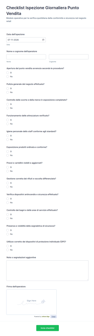 Modulo Di Ispezione Quotidiana Del Negozio
