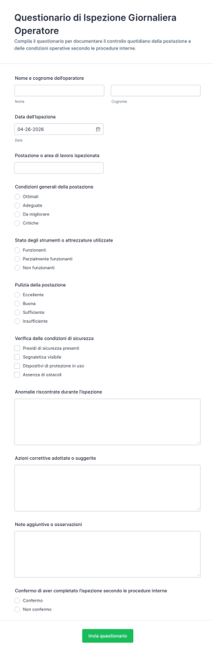 Modulo Di Ispezione Quotidiana Operatore
