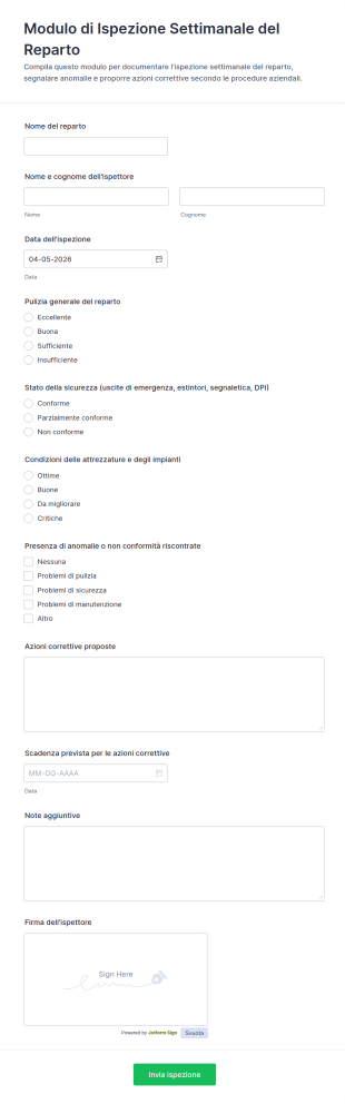 Modulo Di Ispezione Settimanale Del Dipartimento