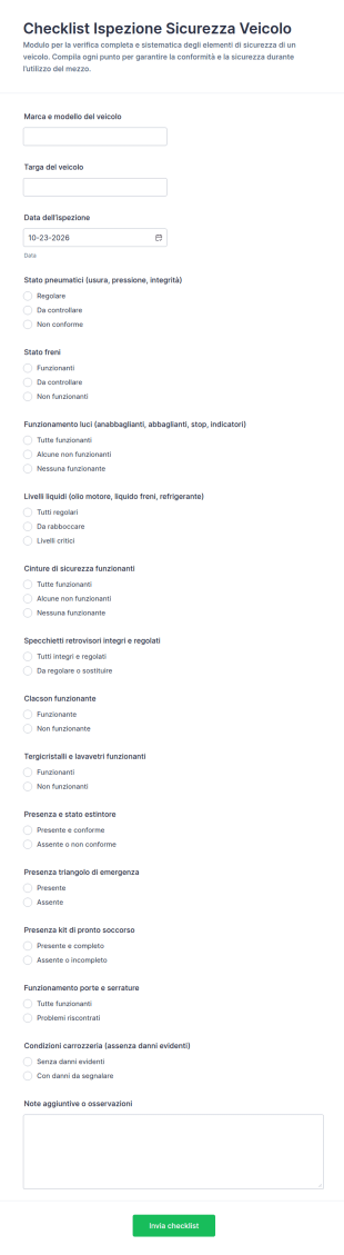 Modulo Di Ispezione Sicurezza Veicolo