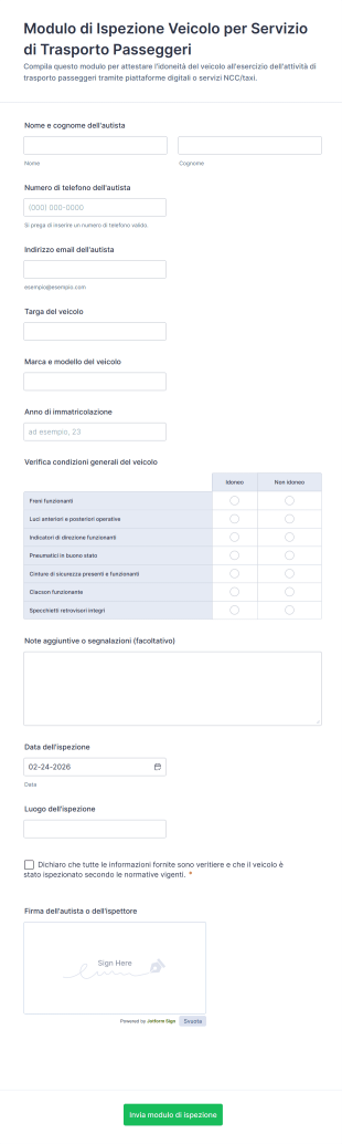 Modulo Di Ispezione Veicolo Per Servizio Di Trasporto Passeggeri
