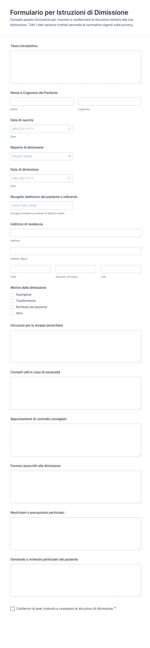 Modulo Di Istruzioni Di Dimissione