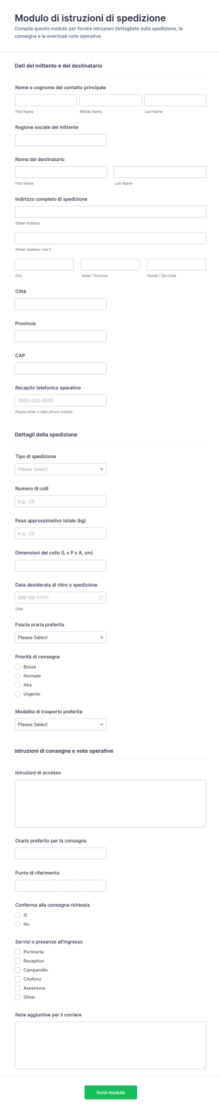 Modulo Di Istruzioni Di Spedizione