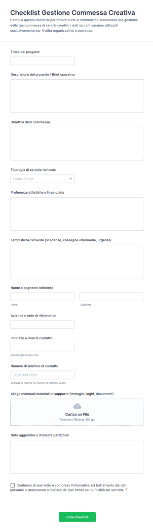 Modulo Di Lavoro Per Servizi Creativi