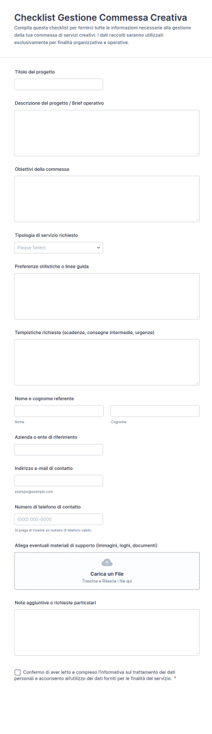 Modulo Di Lavoro Per Servizi Creativi