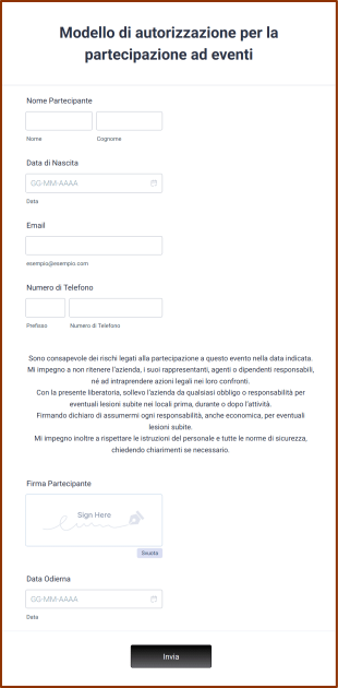 Modello Di Autorizzazione Per La Partecipazione Ad Eventi Form Template