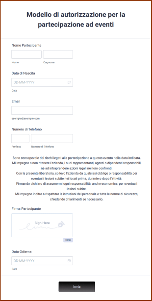 Modello Di Autorizzazione Per La Partecipazione Ad Eventi