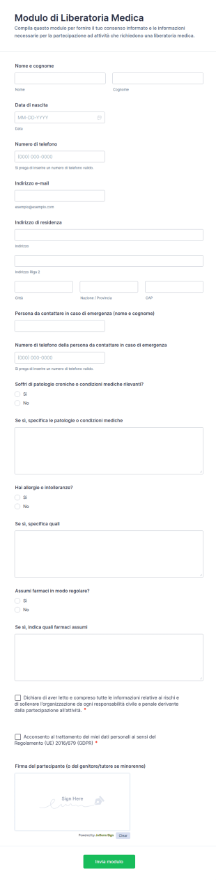Modulo Di Liberatoria Medica