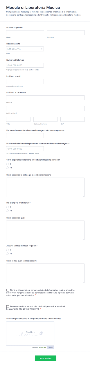 Modulo Di Liberatoria Medica