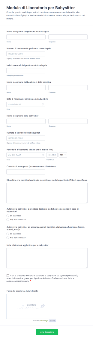 Modulo Di Liberatoria Per Babysitter