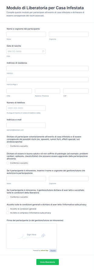 Modulo Di Liberatoria Per Casa Infestata