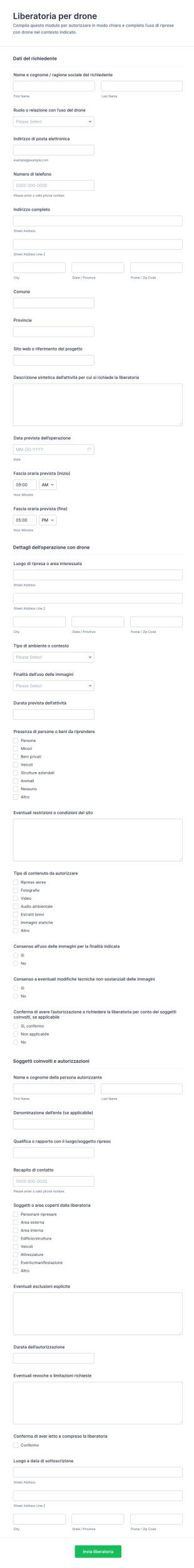 Modulo Di Liberatoria Per Droni