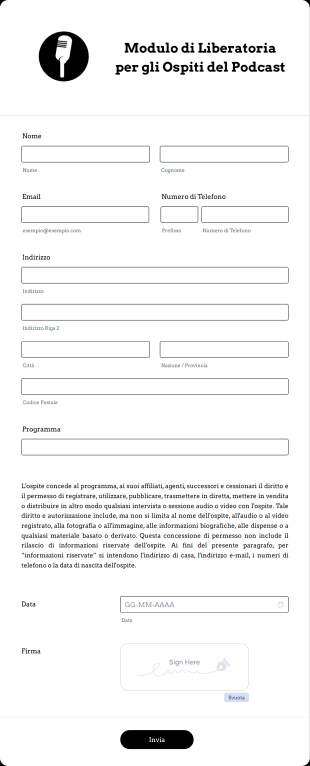 Modulo Di Liberatoria Per Gli Ospiti Del Podcast Form Template