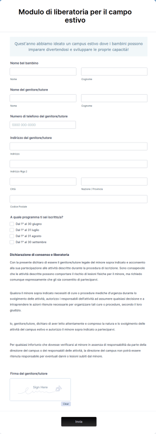 Modulo Di Liberatoria Per Il Campo Estivo
