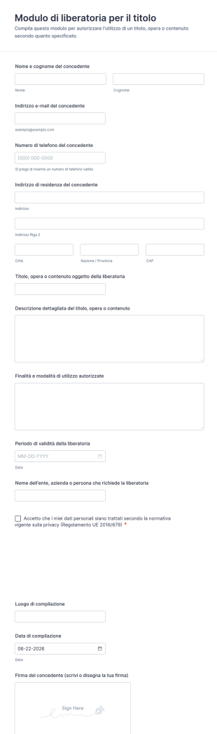 Modulo Di Liberatoria Per Il Titolo
