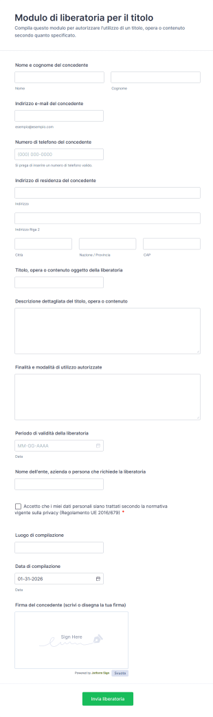 Modulo Di Liberatoria Per Il Titolo